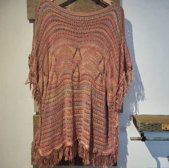 Papaya Sweaters - Papaya Multicolor Knit Fringe Poncho